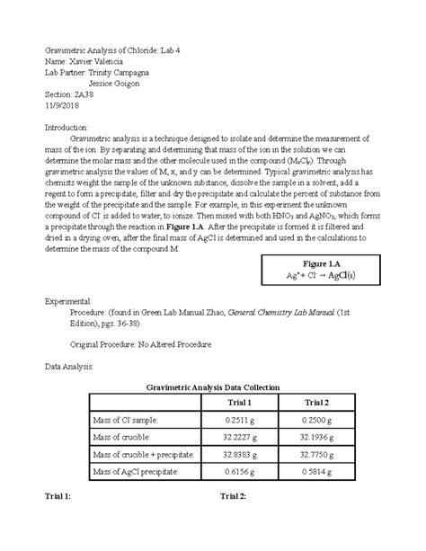 determination of chloride by gravimetric method|chloride determination lab report.